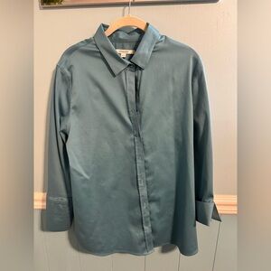 Chico's No Iron Slate Teal Button-Front Blouse